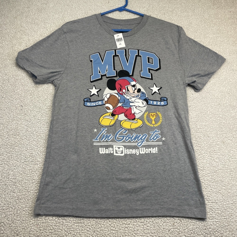 Disney T-Shirt Mens Small Gray Mickey‎ Mouse MVP Football Walt Disney World NWT